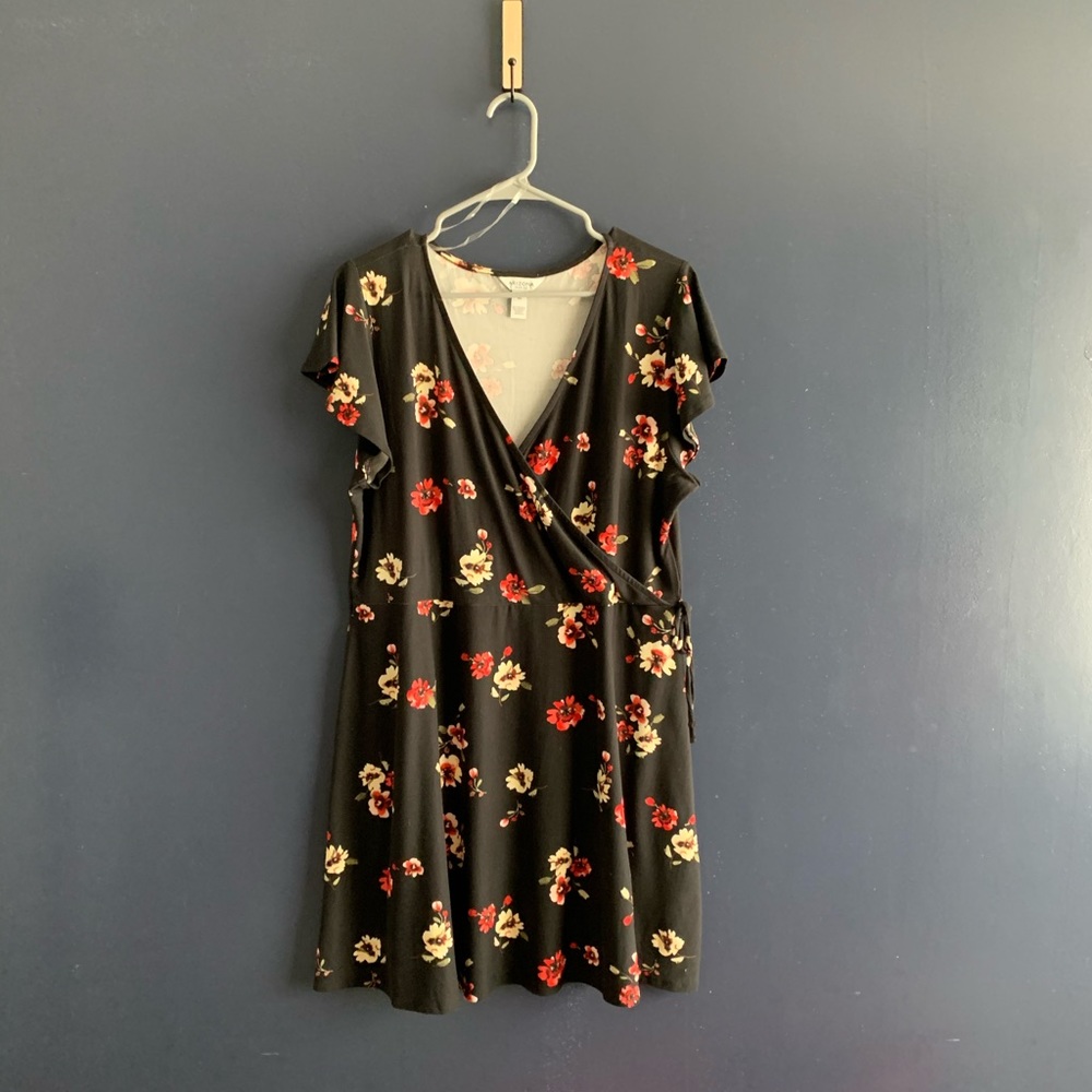 Arizona Fit And Flair Floral Faux Wrap Dress